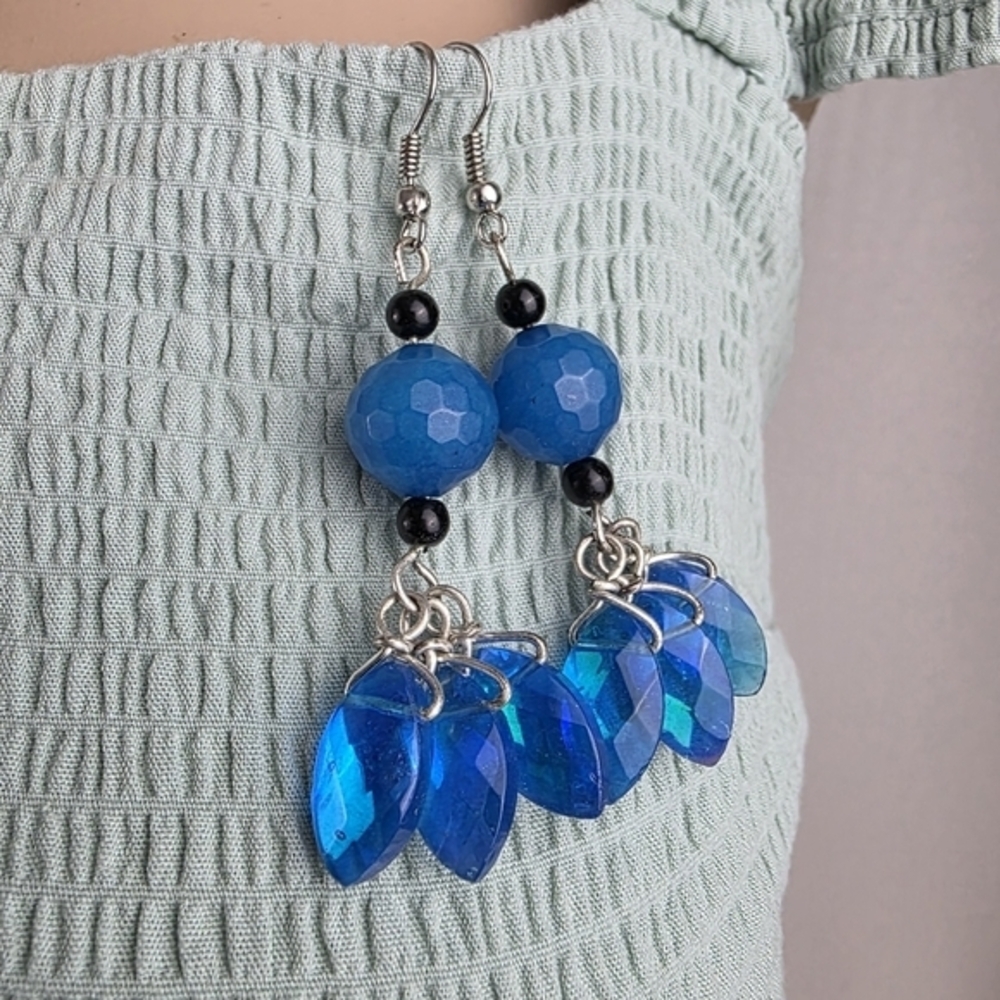 Blue and Silvertone Pieced Earrings